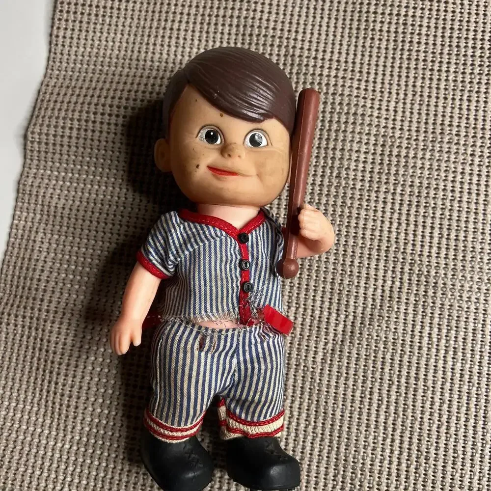 70s Vintage Baseball Boy Doll Hong Kong‎ Made Bat Toy Figure   R Dakin & Co